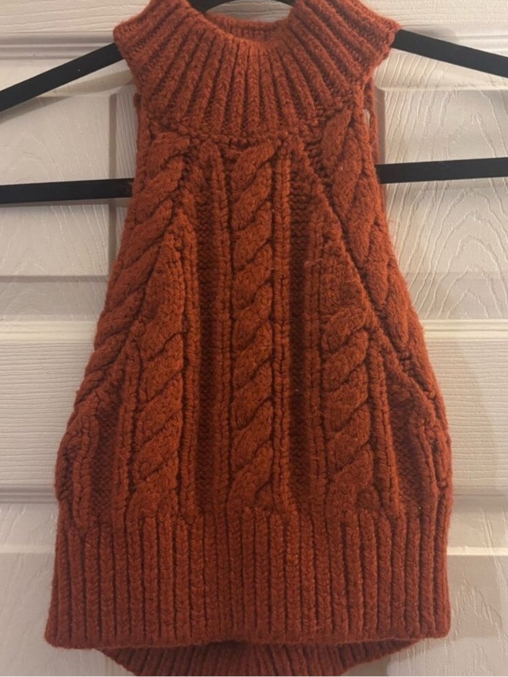 Urban Outfitters Rust Cable-Knit Sleeveless Turtleneck Sweater